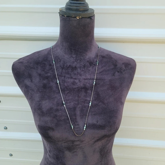 Vintage Gorgeous Necklace Silver Chain Green Pearl Beads Made In Korea 30" - Picture 1 of 10